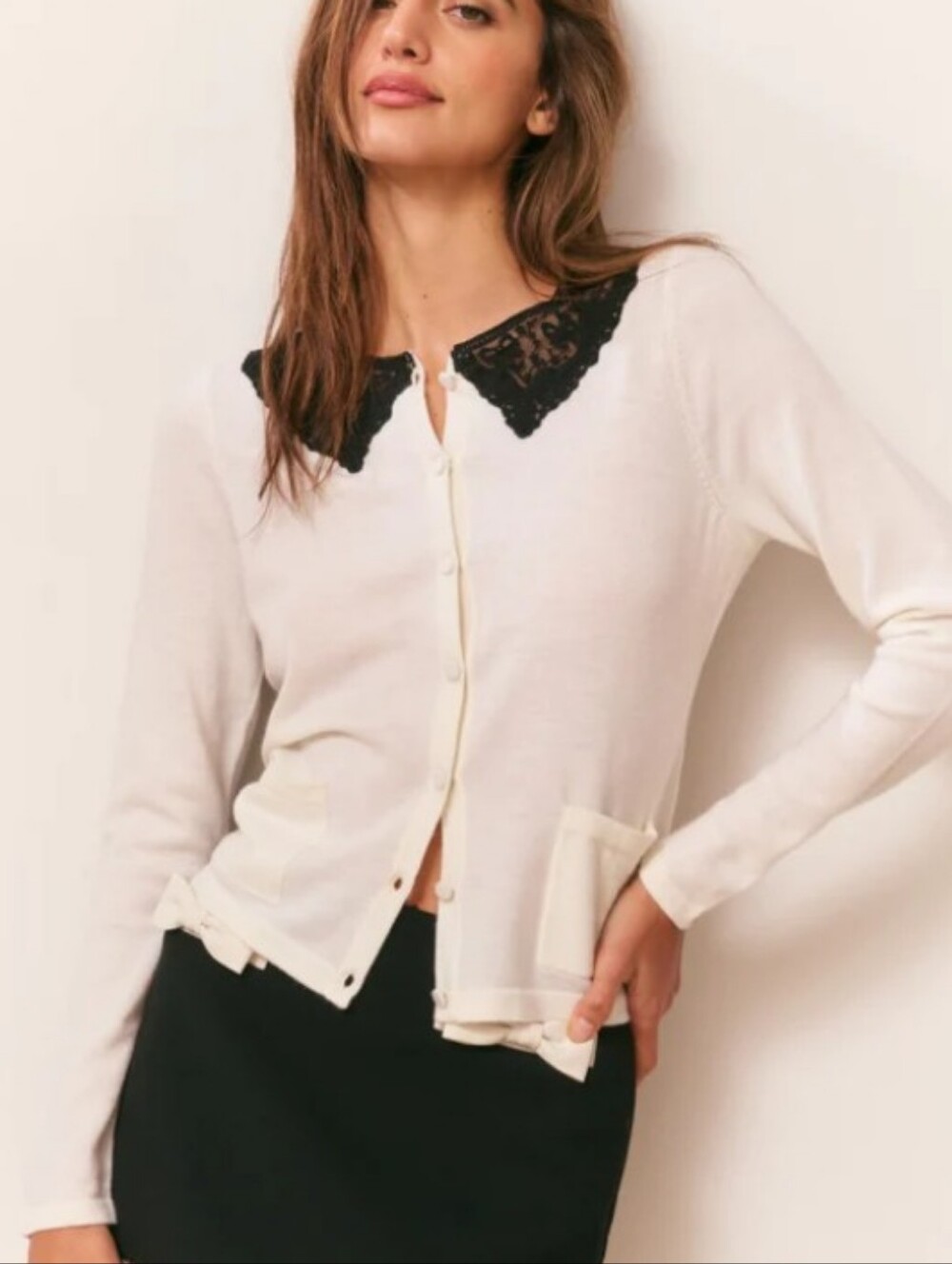 NWT LoveShackFancy Lolani Cardigan, 100% Wool Ivory, Size XL